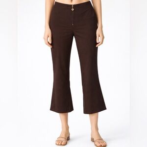 Tory Burch Kick Flare Pants Size 8 Brown Cropped Zip Classic Work Minimal Chic